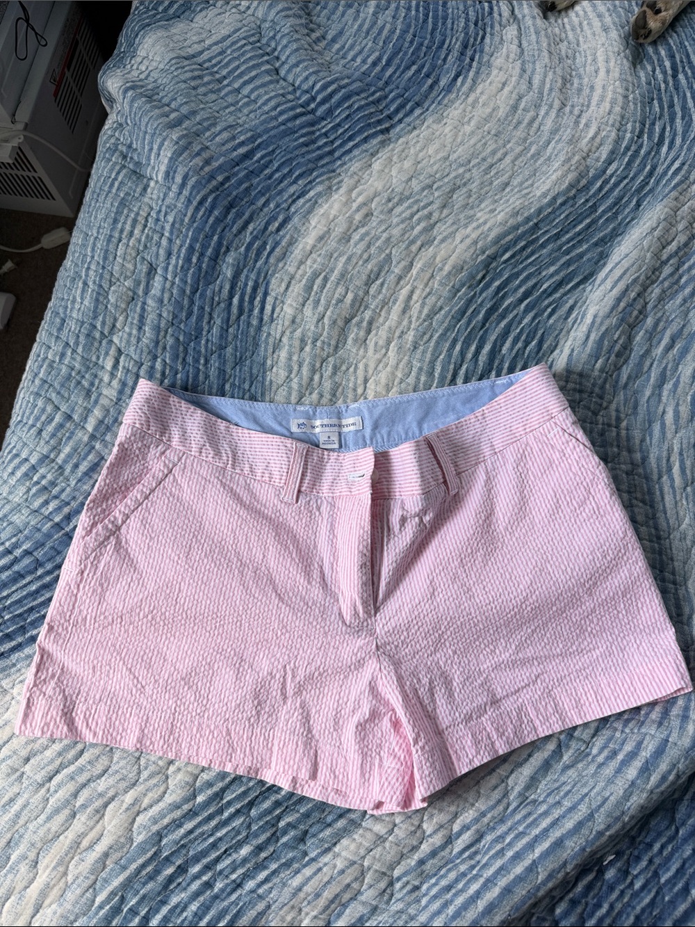 Southern Tide Pink Seersucker Bermuda Shorts